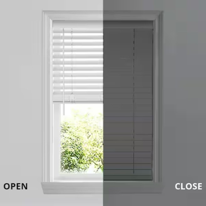 White Cordless Faux Wood Blinds 54.5 in W X 64 in L 2 in slats
