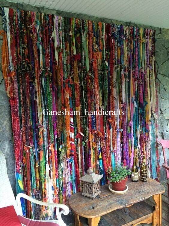 100 Strands, Bohemian gypsy rag Window Bohemian Valance Indian Backdrop curtains