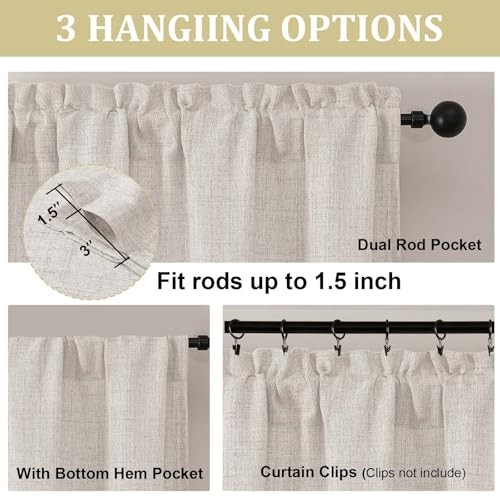 Kitchen Curtains 24 Inch Length, Light 30″W x 24″L (Pack of 2) Natural