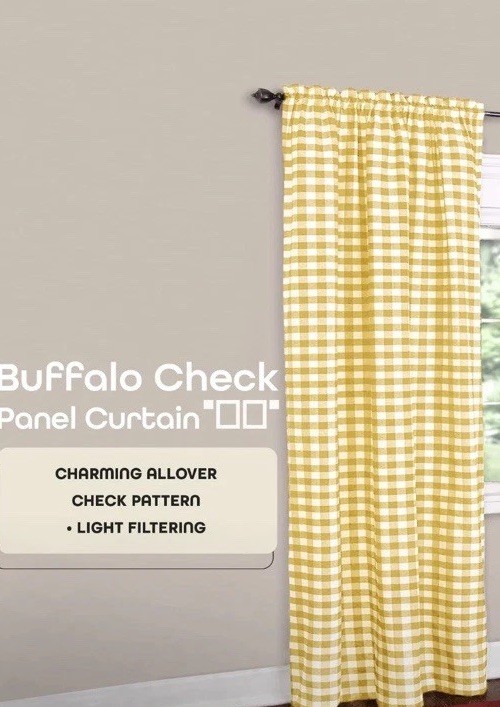 Buffalo Check Window Curtain Panel 42”X84” Yellow NIP