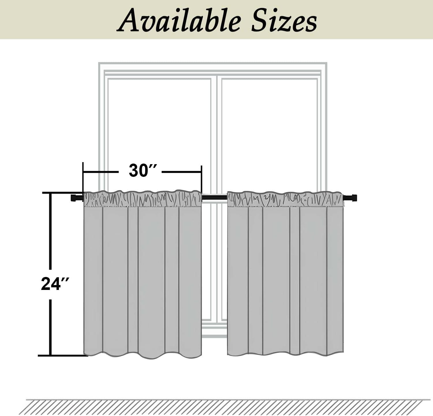Ava Pure White Curtains 24 Inches Long 2 Panels, Light Filtering Half Window Rod
