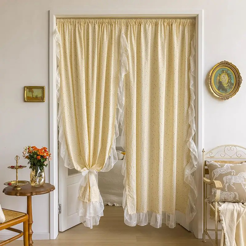 Korean Ruffle Daisy Curtains Road Pocket Shade Curtain Floral for Kitchen Bedroo