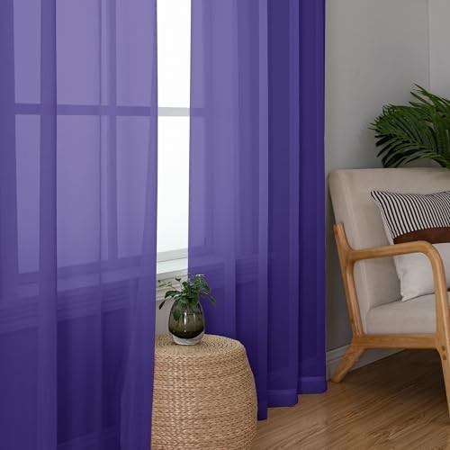 Sheer Curtains 63 Inch Length 2 Panels, Light 42″W x 63″L (Pack of 2) Purple