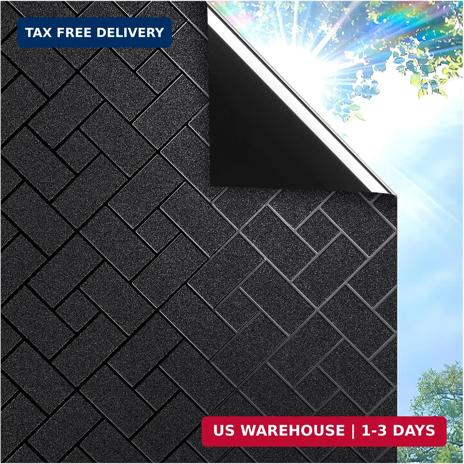 Coavas Total Blackout Window Privacy Film 100% Light Blocking & UV Protection, S