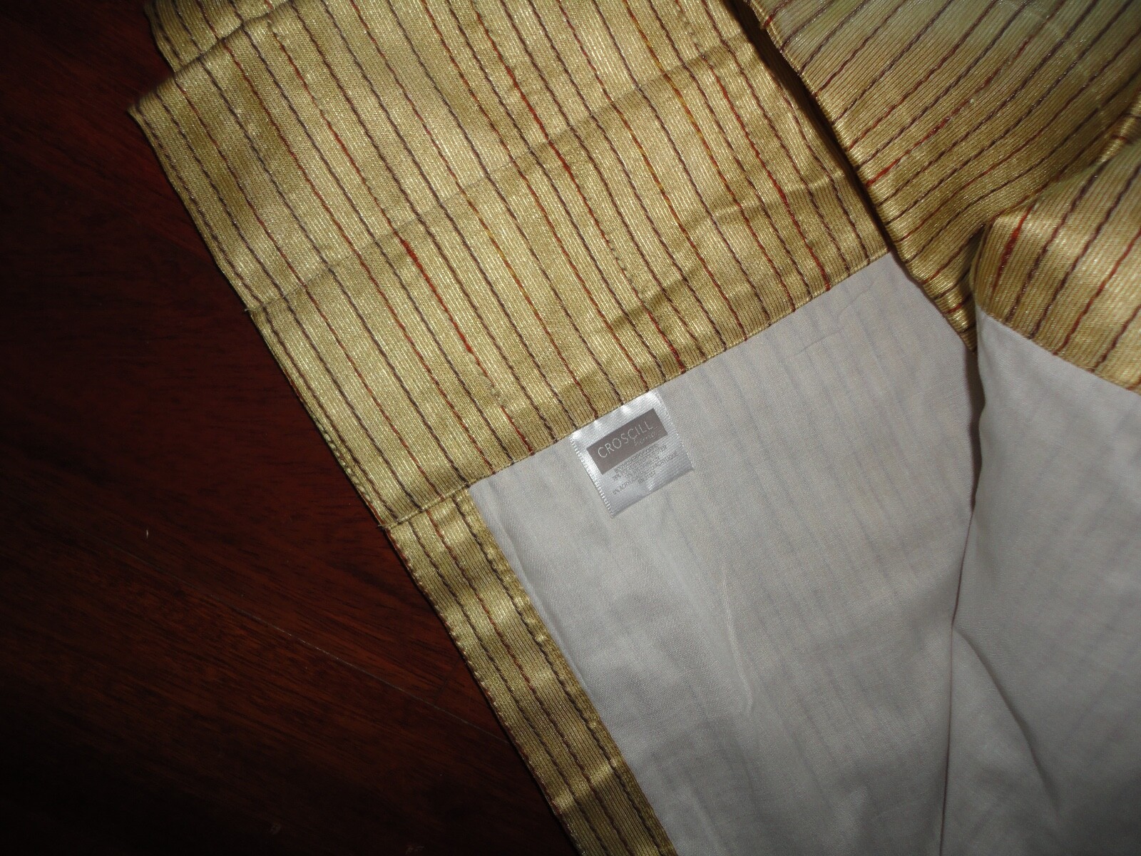 CROSCILL GOLD RED MULTI STRIPE TEXTURED (2) LINED DRAPERY PANELS &TIEBACKS 40X86