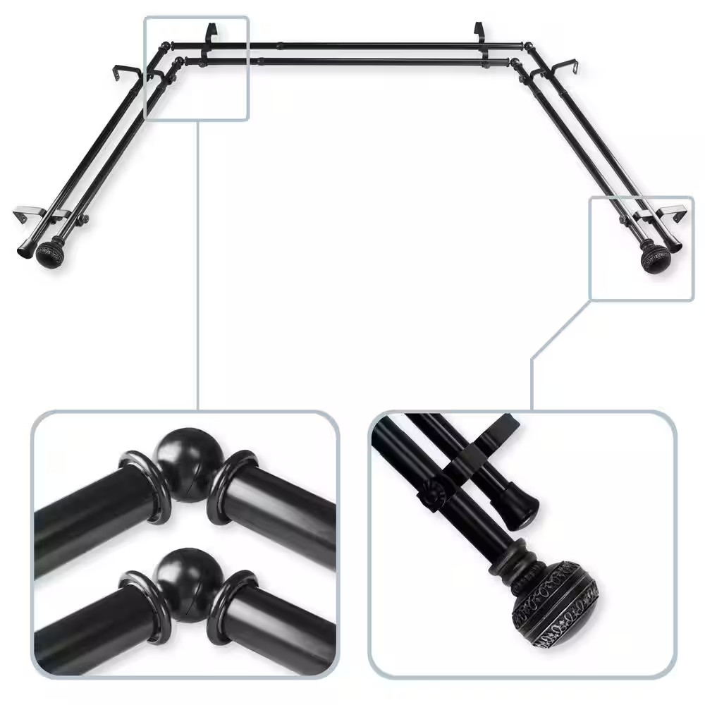 Ornament 13/16 In. Bay Window Double Curtain Rod 20 In. X 36 In., 38 In. X 72 In