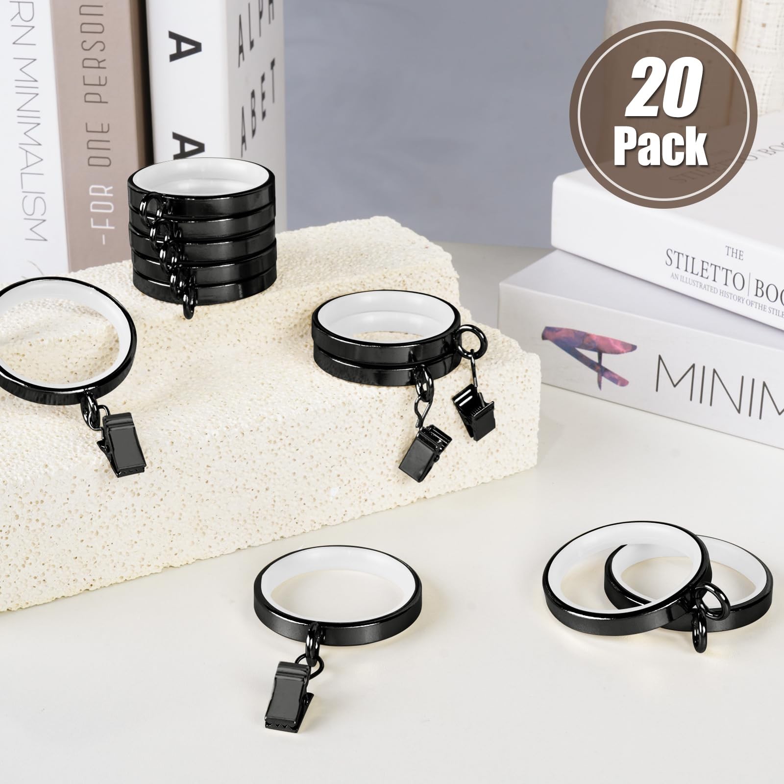 20 Pack Premium Easy Glide Curtain Rings with Clips, Metal Drapery Rings with…