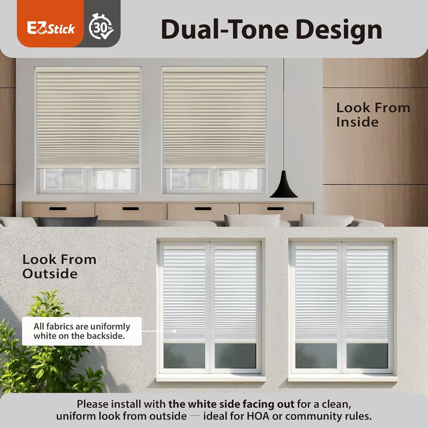 EZ Stick Cordless Blackout Cellular Shade 23″ W x 64″ H – Ivory