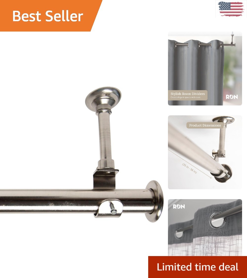Versatile 36-56 Inch Ceiling Mounted Curtain Rod – Silver Alloy Steel Design