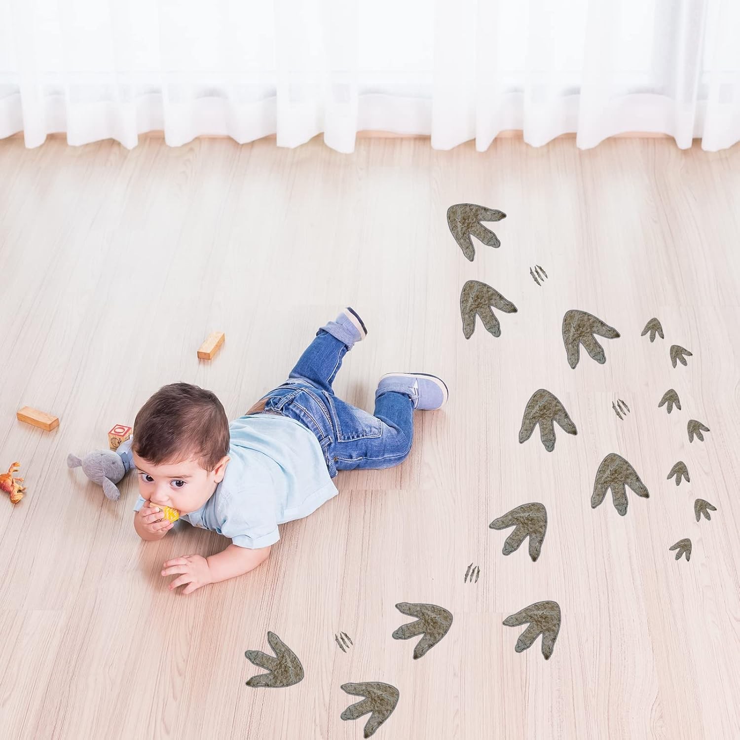 64 Pieces Dinosaur Footprints Floor Decals Decor Peel and Stick Beige