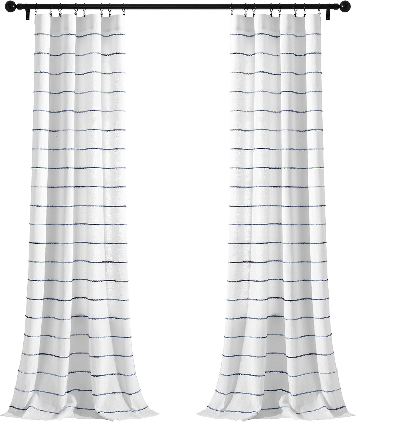 Ombre Stripe Curtain Panel Set, 2, 40”W X 84”L, Navy, Recycled Cotton/Polyeste
