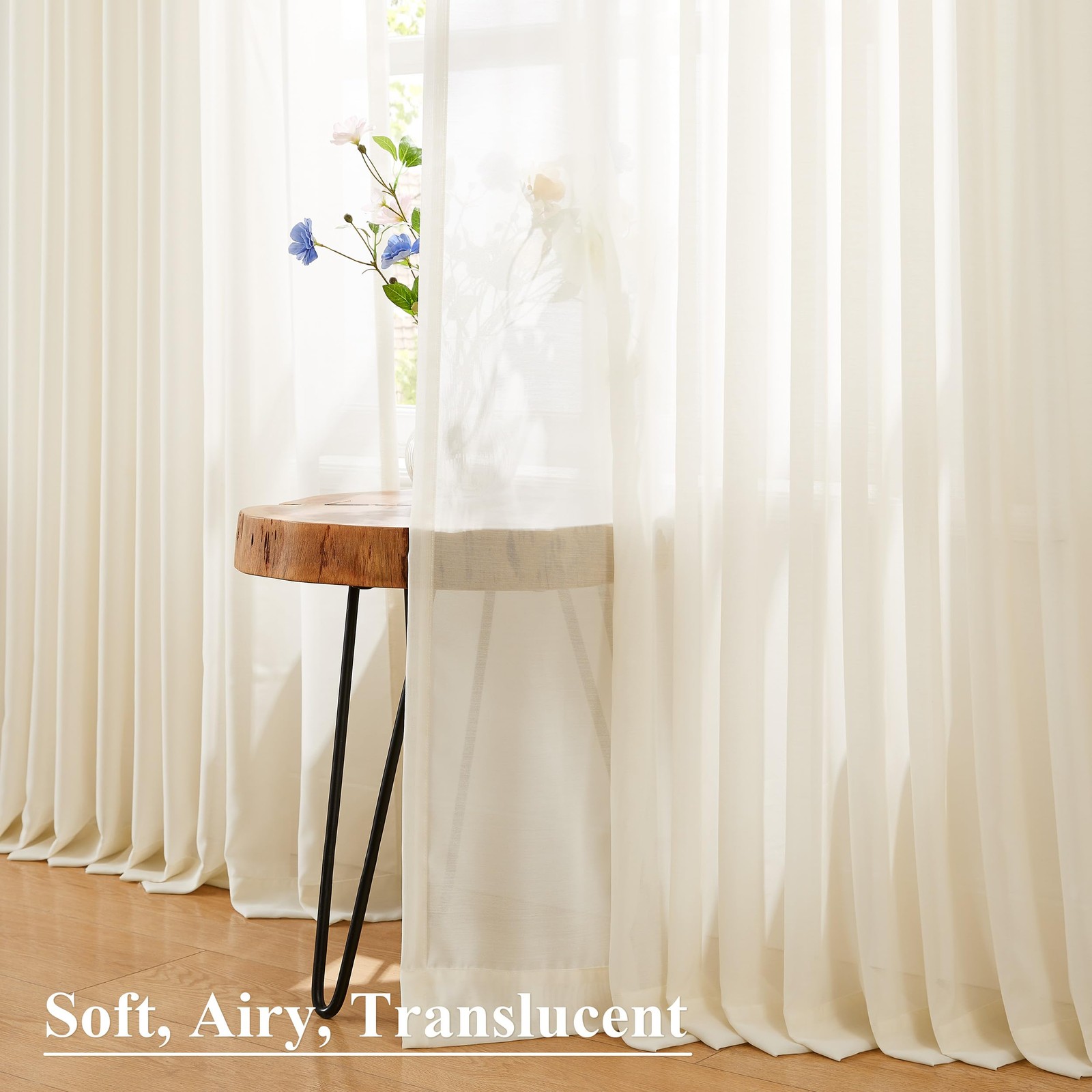 95 Inches Long Egret Ivory Pinch Pleated Sheer Curtains for Bedroom Living Ro…