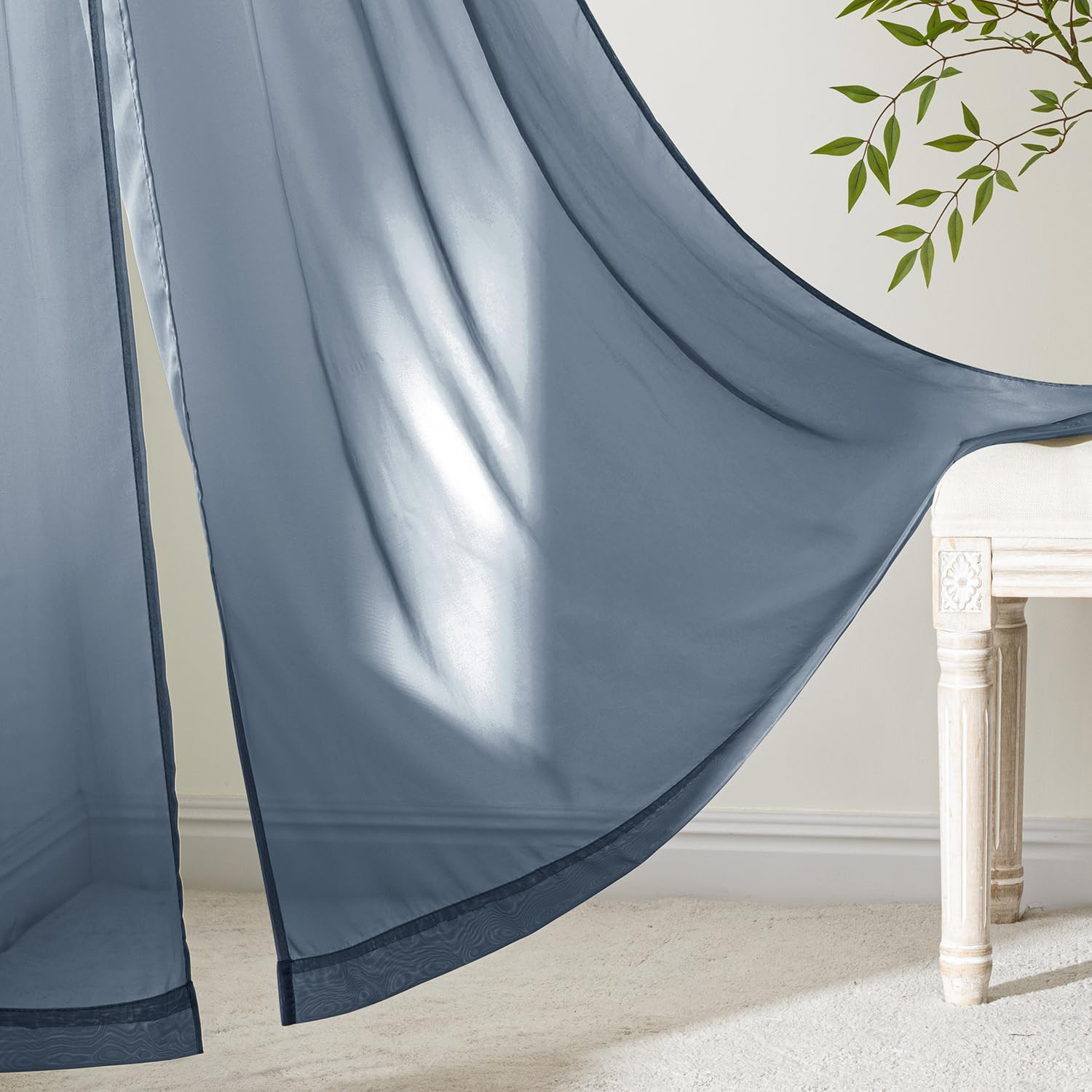 Navy Blue Sheer Curtains 84 Inches Long, 4 Panels Set, Light Filtering Rod Pocke