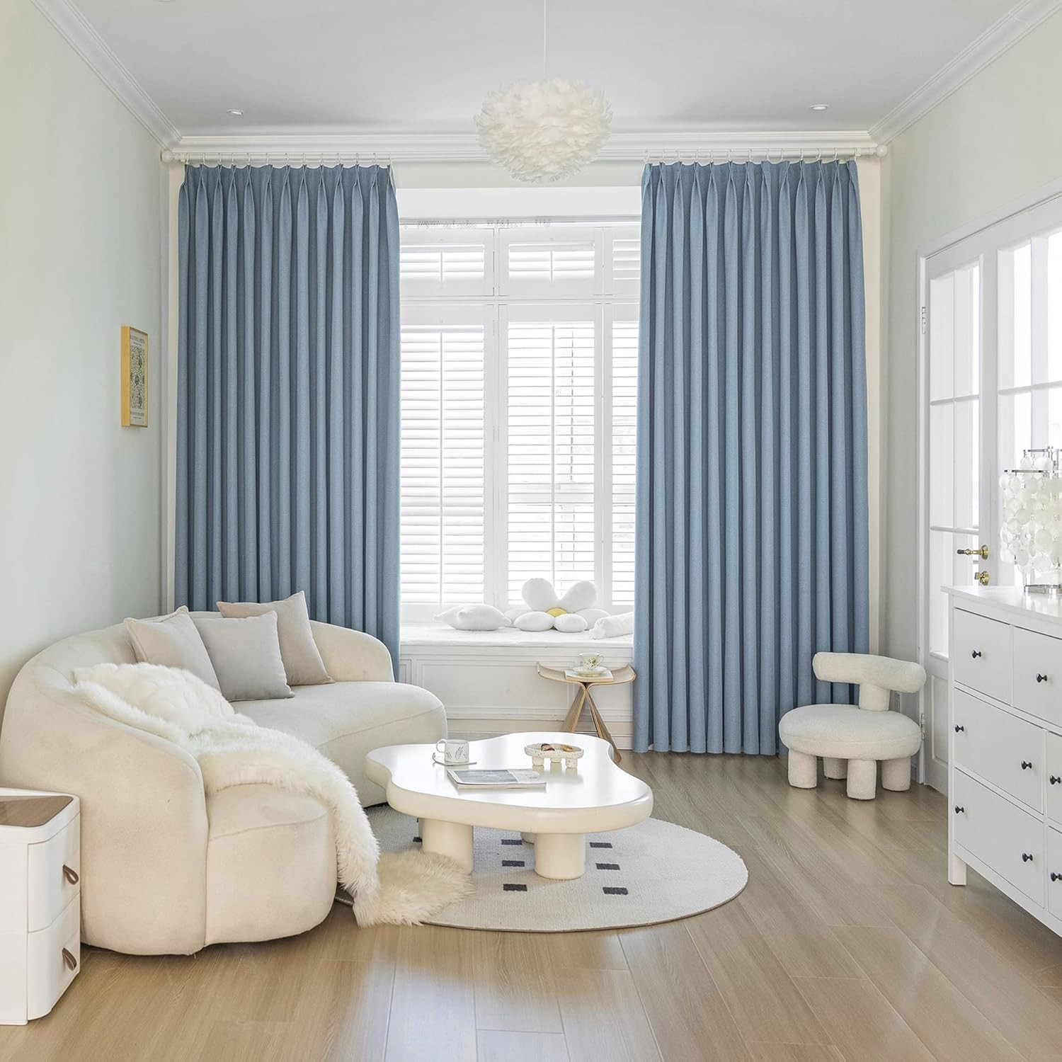 Dusty Blue Pleated Curtain 54×96″ – Total Blackout Thermal Insulated Drape