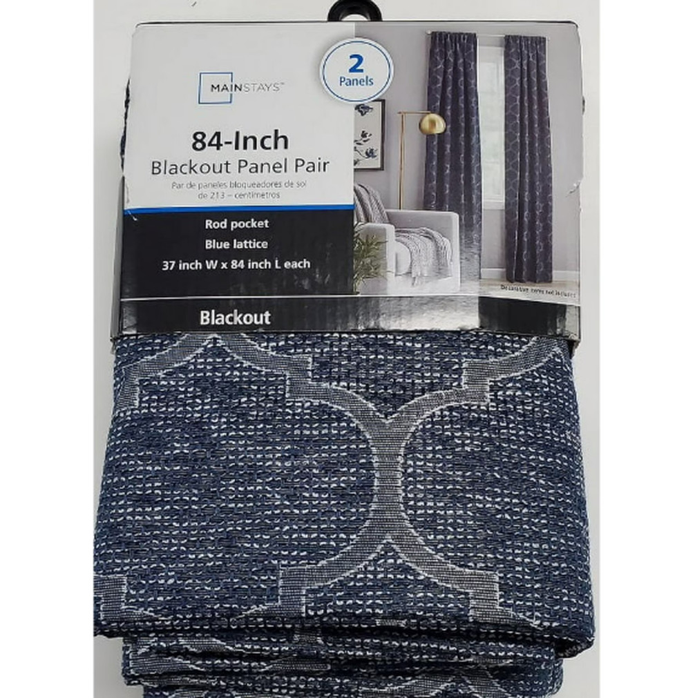 Mainstays Jacquard Blackout Panel Pair, Set of2 Curtains,Blue Ogee,37″W x 84″L