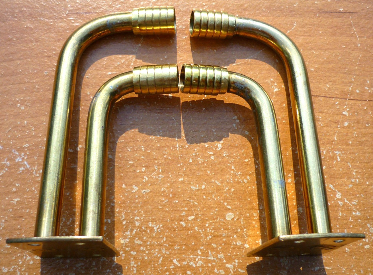 (2) Vintage Brass Finished 2-1/2″ + 3-5/8″ Double Goose Neck Cafe Rod Brackets