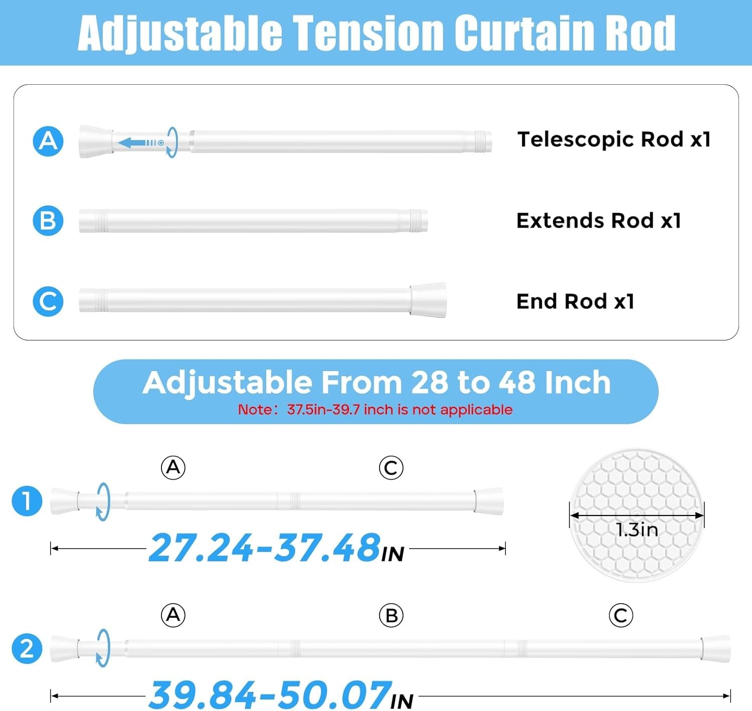 Tension Curtain Rod Adjustable Spring Tension Rods for Windows 28 to 48 Inch,…