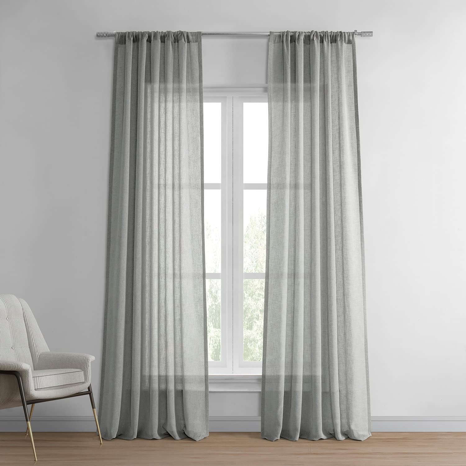 Solid Sheer Curtains For Living Room Linen Texture 50 X 108 (1 Panel), SHCH-S…