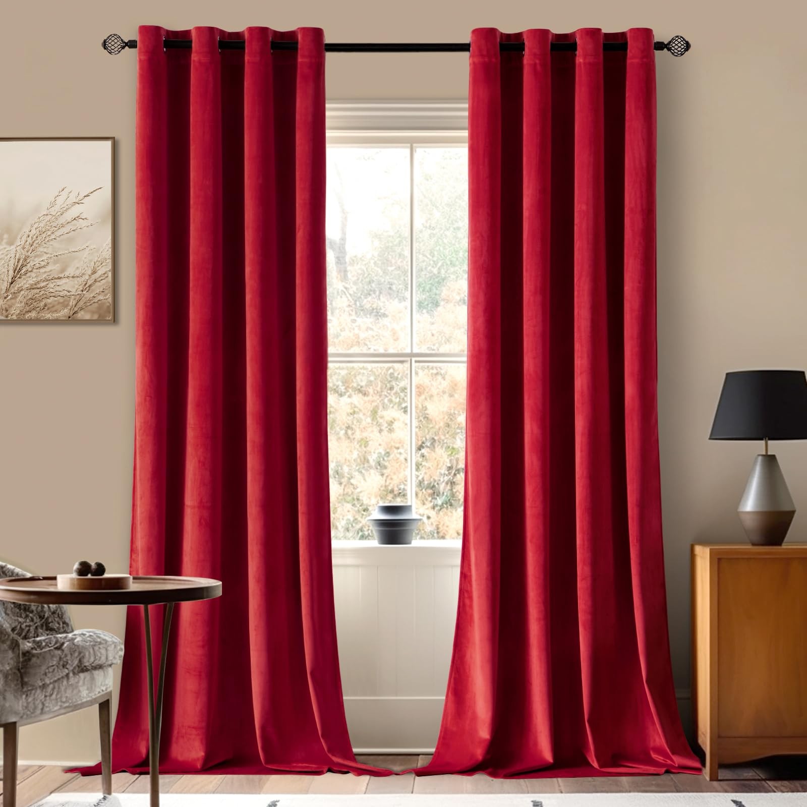 Miulee Christmas Red Velvet Curtains Elegant Grommet Curtains Thermal Insulated
