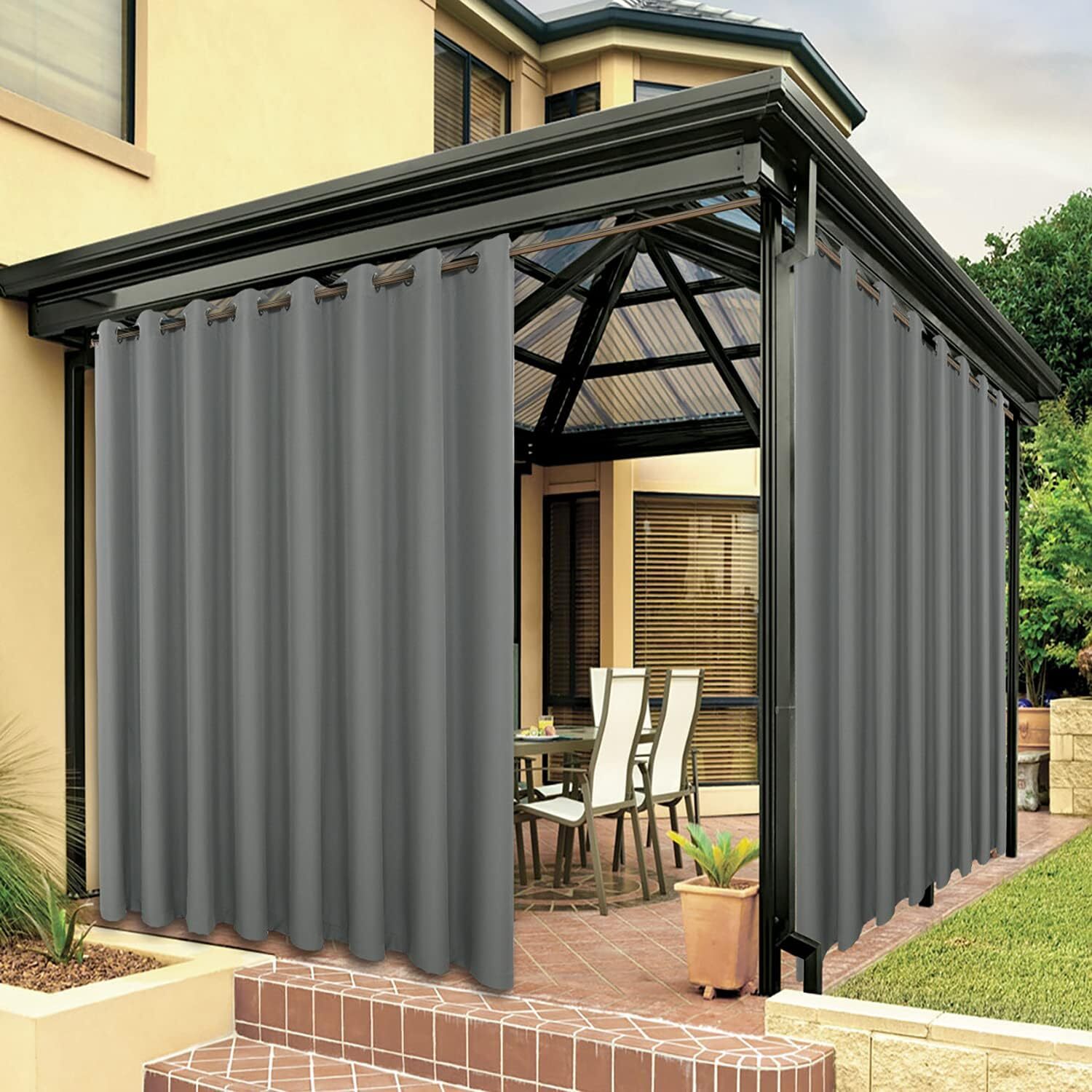 1x 2x Extra Wide Waterproof Outdoor Curtains for Patio Gazebo Blackout Drapes