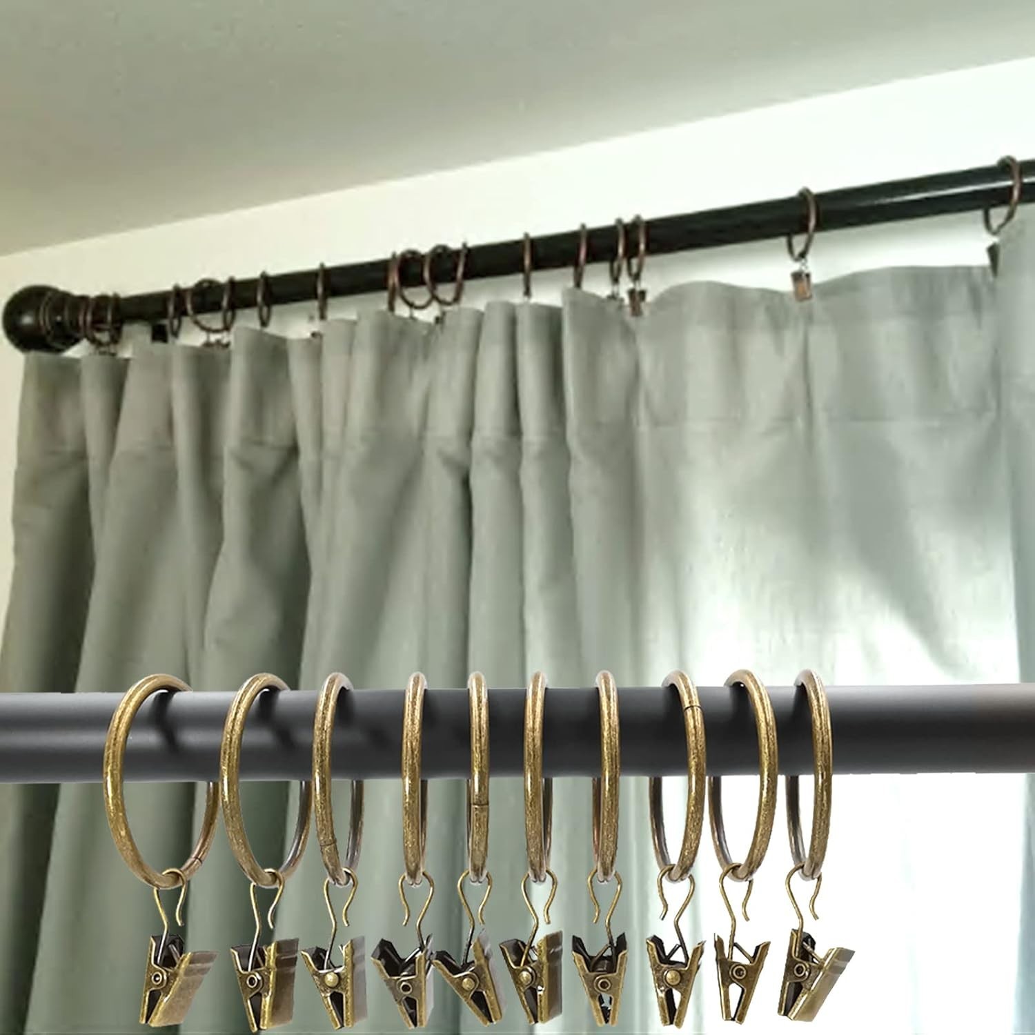 Durable 100 Pack Bronze Drapery Clip Rings – Supports Heavy Curtains, 1.5 in ID