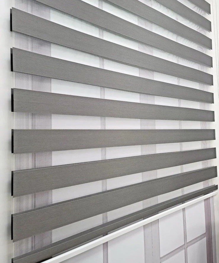 NEW Cordless Dual Layer Zebra Roller Window Blind Shade 29”W x 72” L GREY