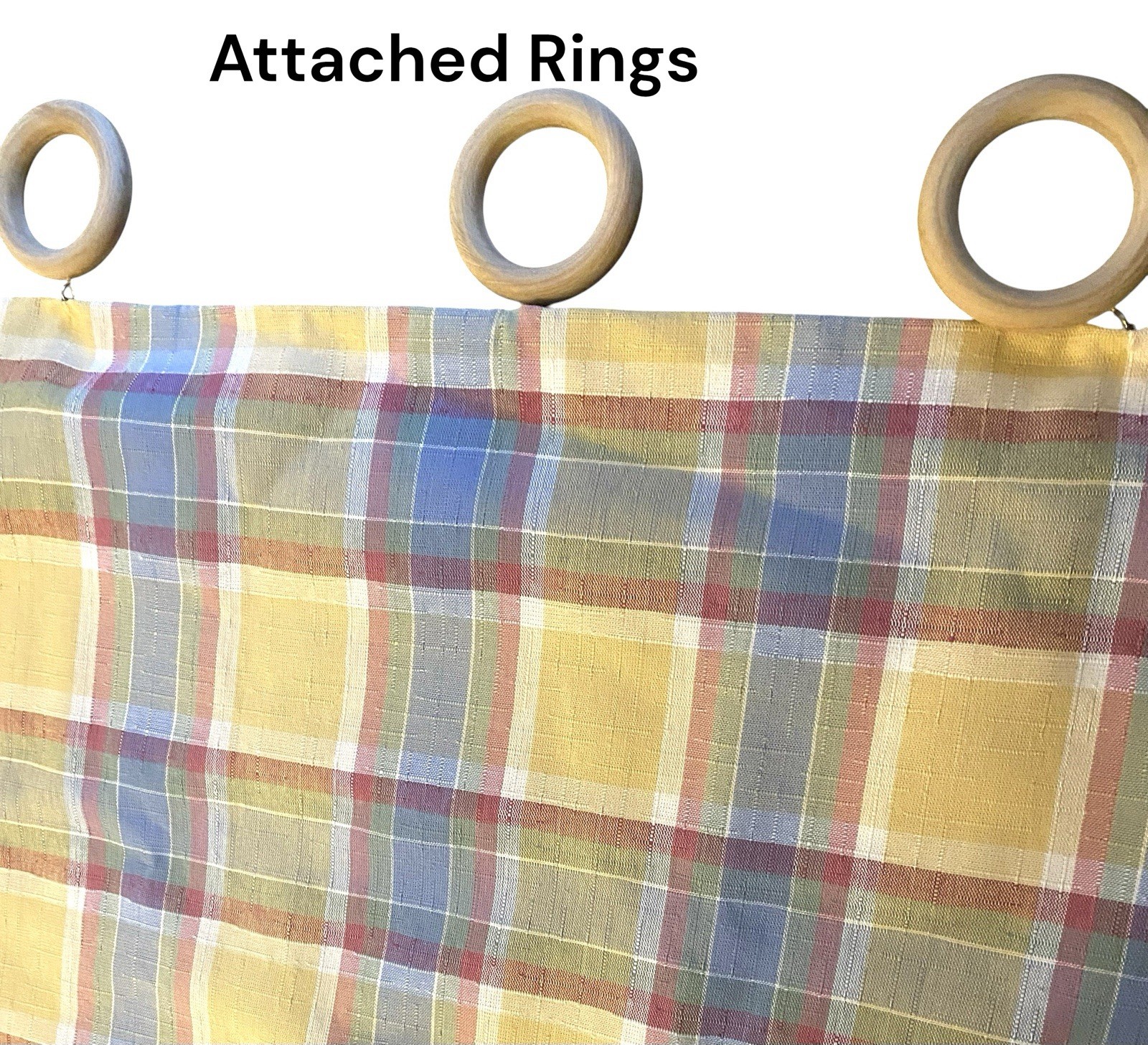 Custom Drapery Panels Yellow Red Blue Farmhouse Plaid Floral Pair + Wood Rings