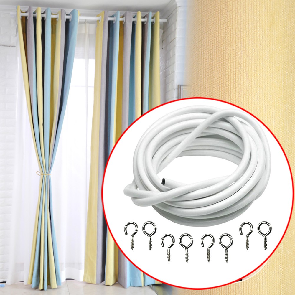 3m White Expanding Curtain Wire w/ 4 Hooks & 4 Eyes For Light Weight Curtains