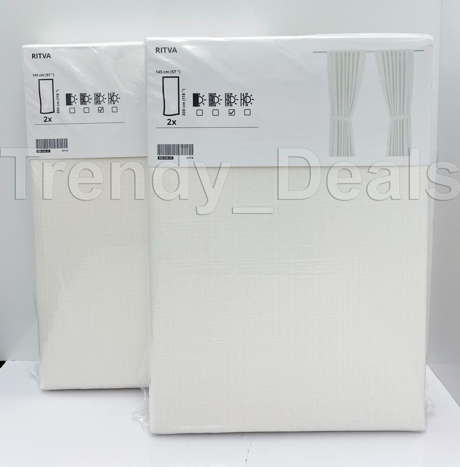 Ikea RITVA Curtains 4 Panels (2 pairs) 100% Cotton w/ Tie-Back 57″ x 118″ White