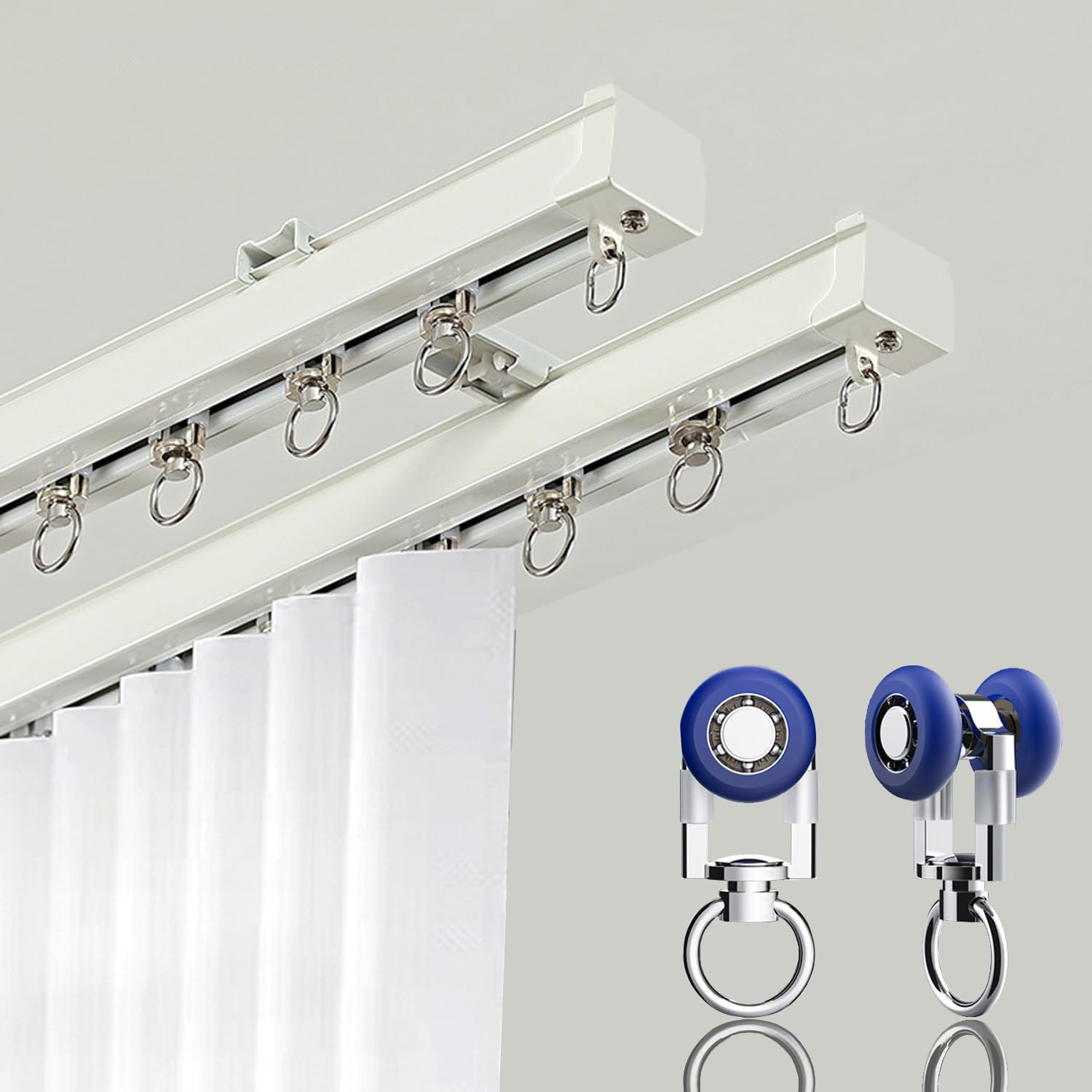 Heavy Duty Double Track Curtain Rod for Ceiling/Wall, 9.2Ft, White