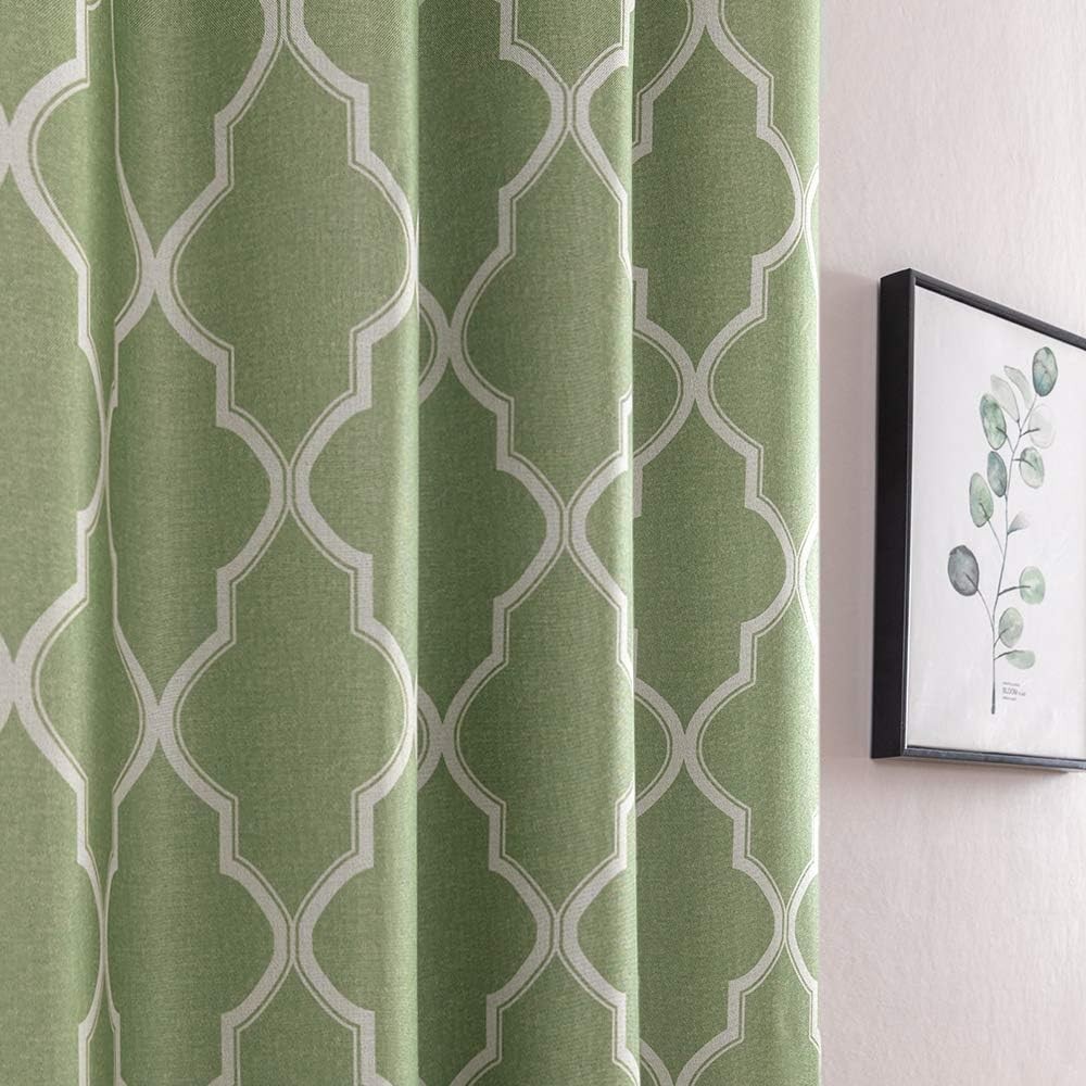 Moroccan Print Curtains Living Room 2 Panels Linen Textured Thermal Grommet 63″