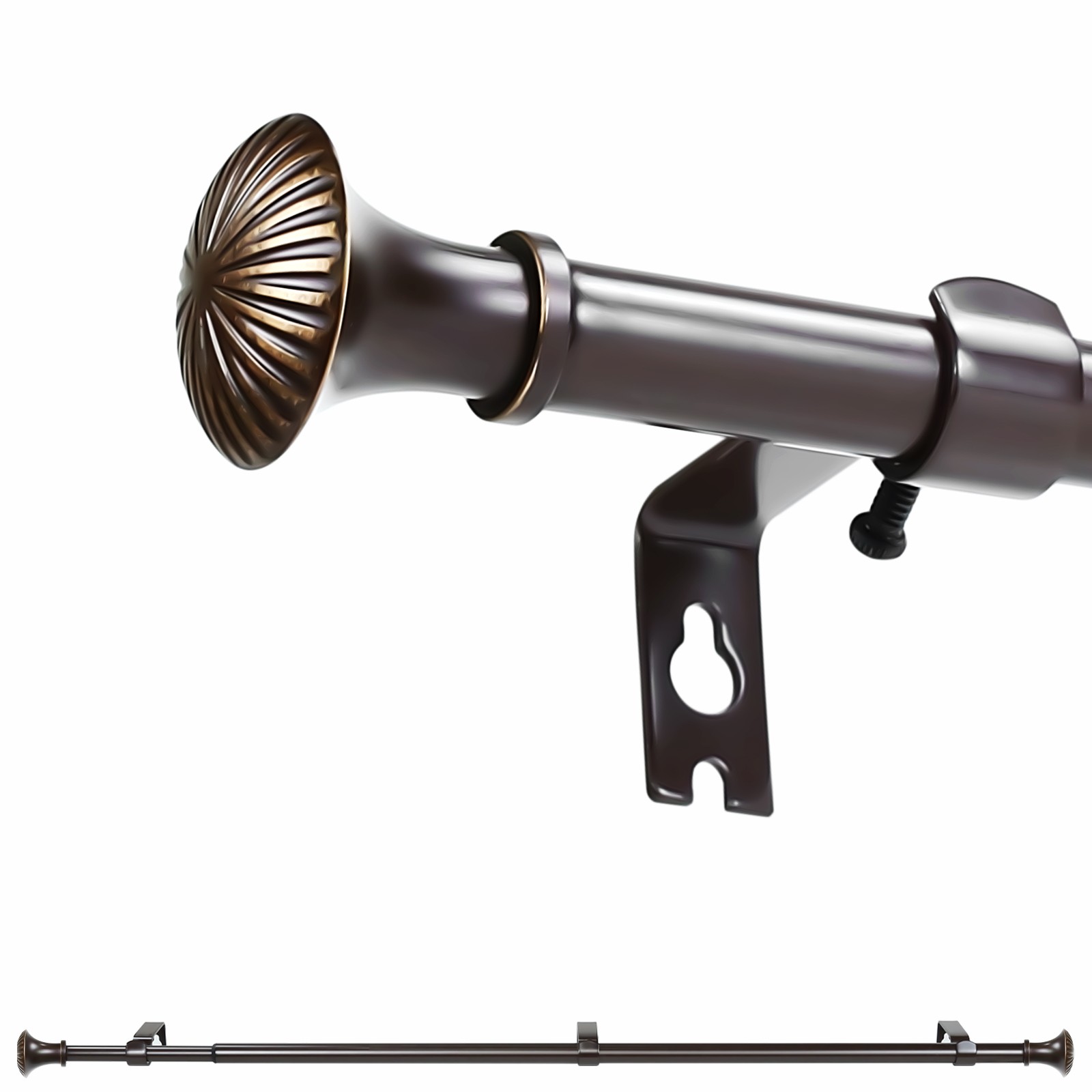 1-2 Pack 5/8″ Dia Telescoping Single Curtain Rods w/ Trumpet Finial, 28″-120″