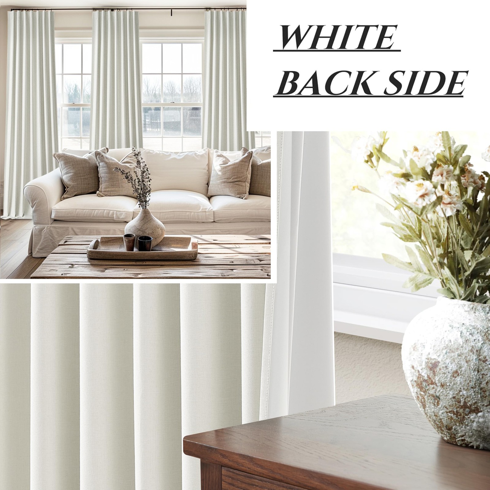QJmydeco Pleated Beige Curtains 96 Inches Long 2 Panels Burg, Energy Efficien…