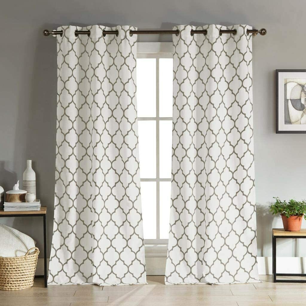 Duck River Textiles Mason Geometric Linen Textured Taupe Curtains(2) 38″x96″