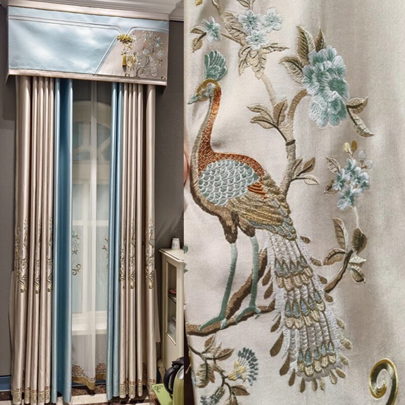 Custom embroidery Faux silk elegant champagne cloth curtain valance drape C1632