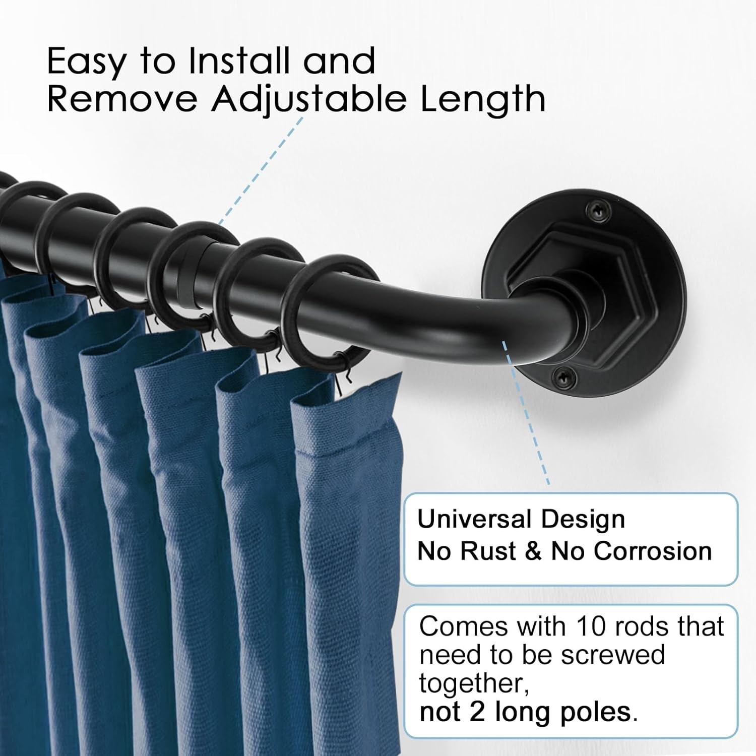 Byondeth Curtain Rods for Windows 16 to 144 Inches Adjustable Length 1 IN BLACK