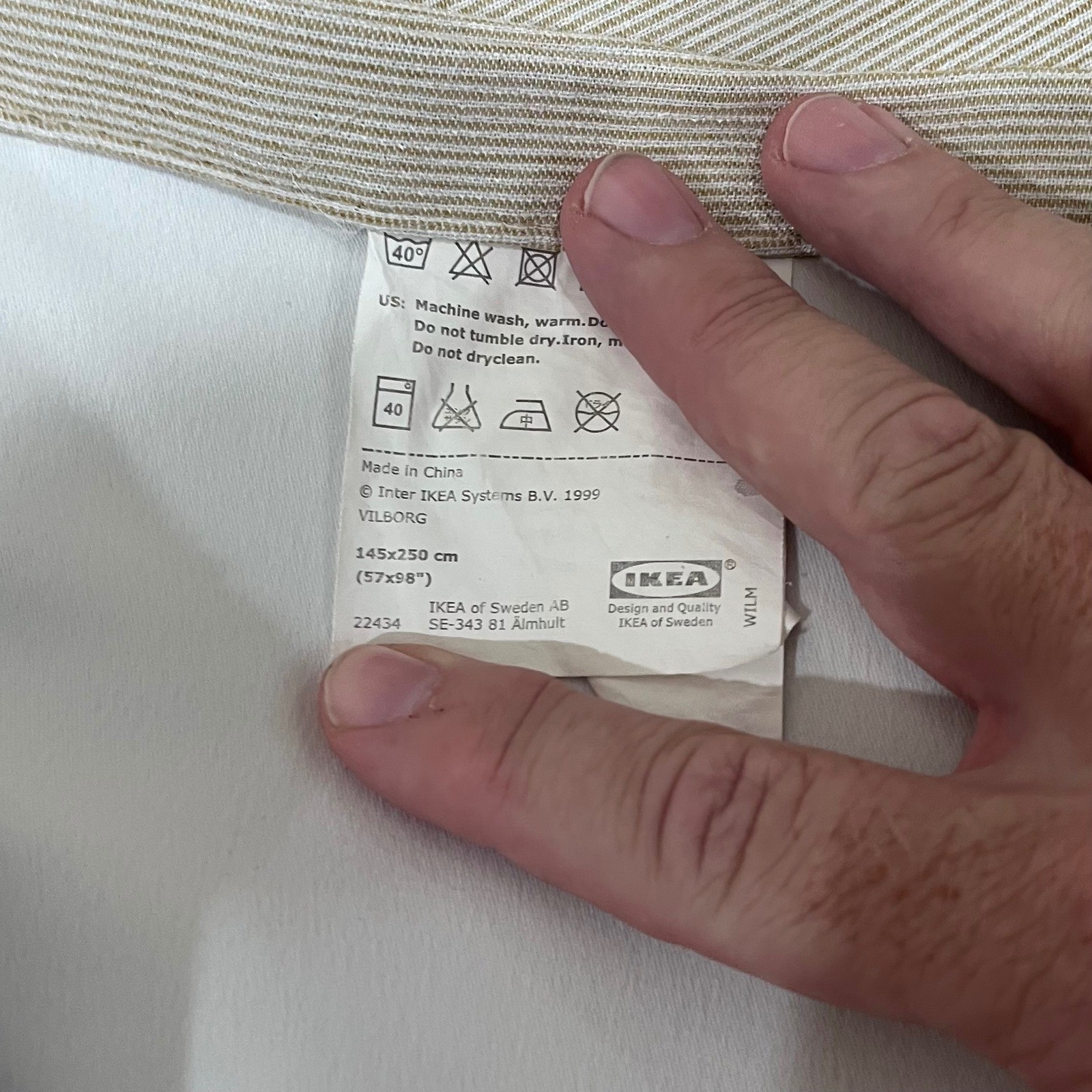IKEA Vilborg Blackout Curtains Pair Beige White Striped 57×98 Modern Minimalist