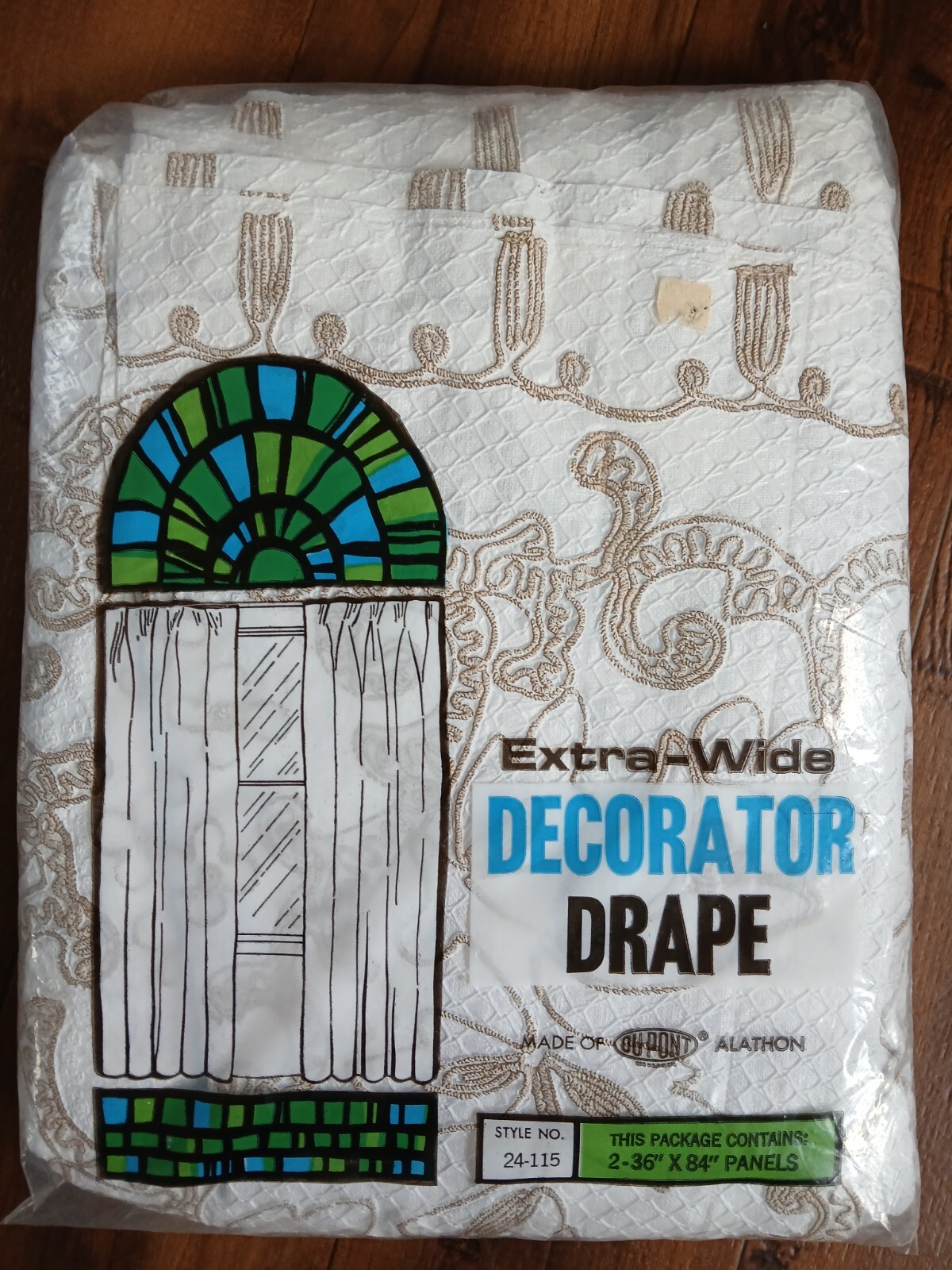 Vintage 60s DuPont Alathon Plastic Fabric Extra Wide Decorator Drapes 2 Panels