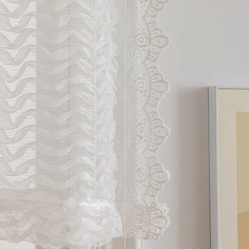Ruffle Lace Valance for Ruffle Lace – Linen Top 50″W x 24″L (Pack of 1) White