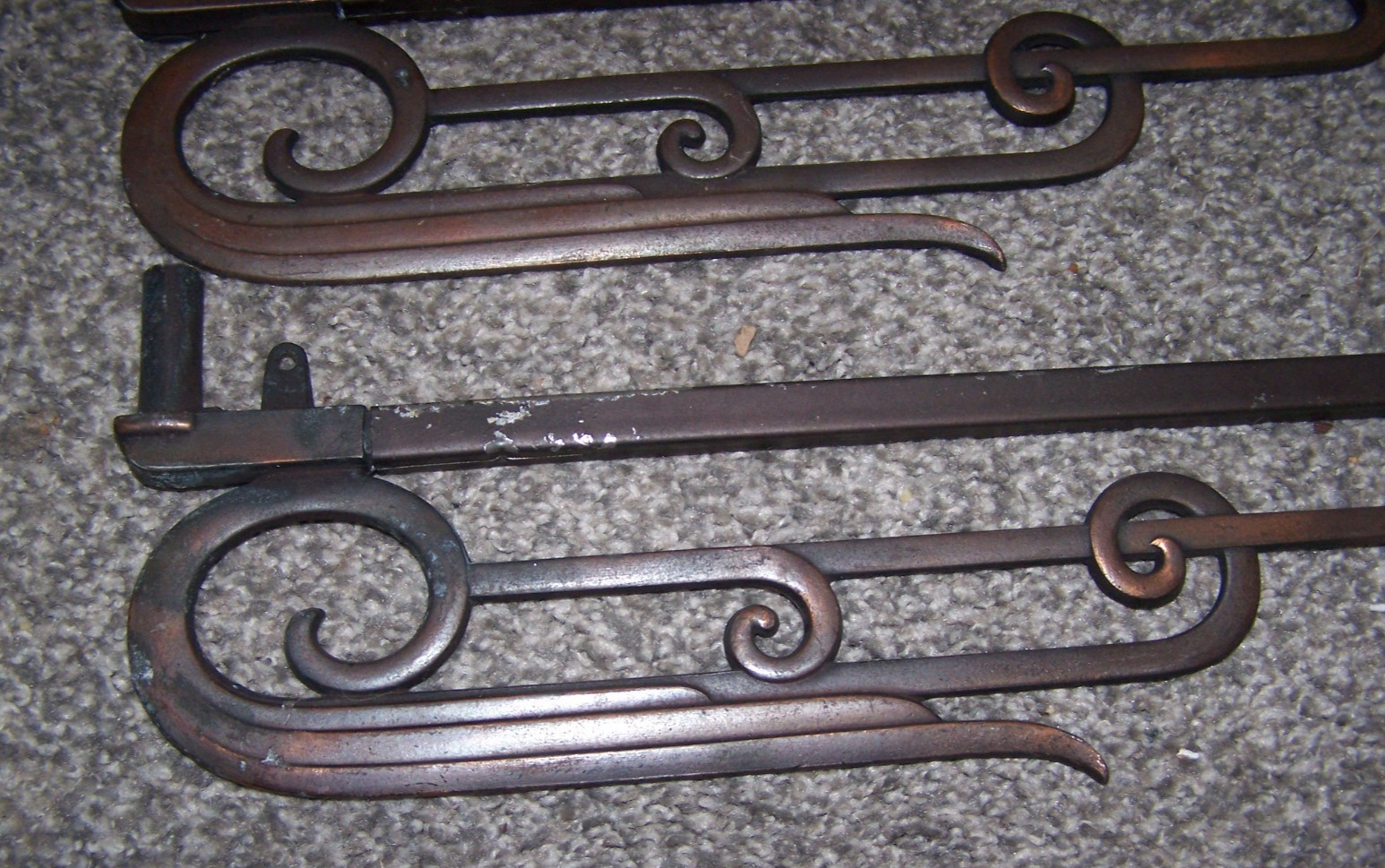 Vintage Art Deco Adjustable Swing Arm Curtain Rods or hold backs. Bronze tone