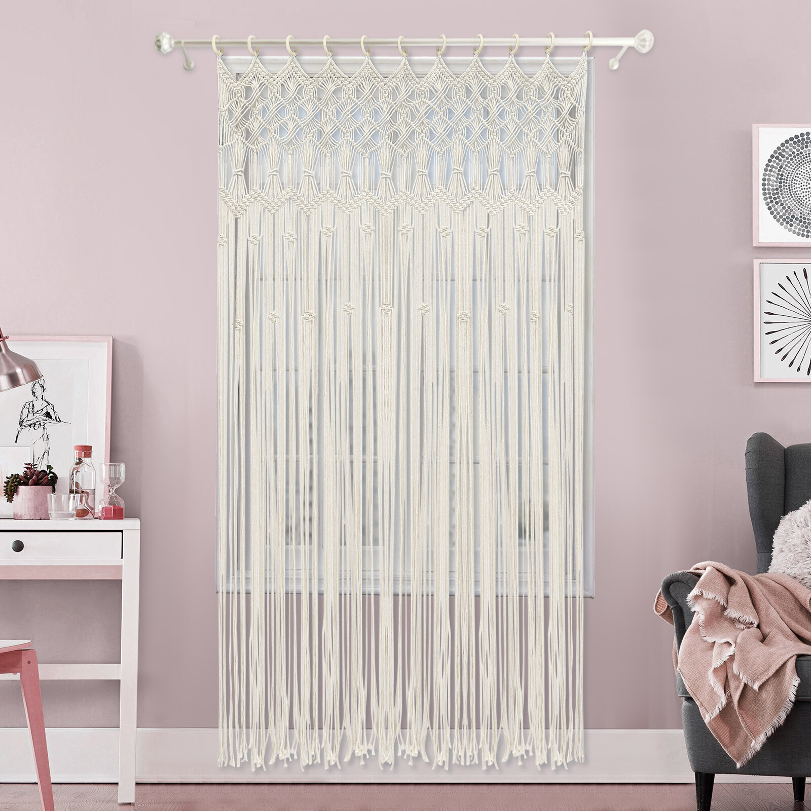 Bohemian Style Woven Tassel Curtain Wall Hanging Tapestry Window Curtains Decor