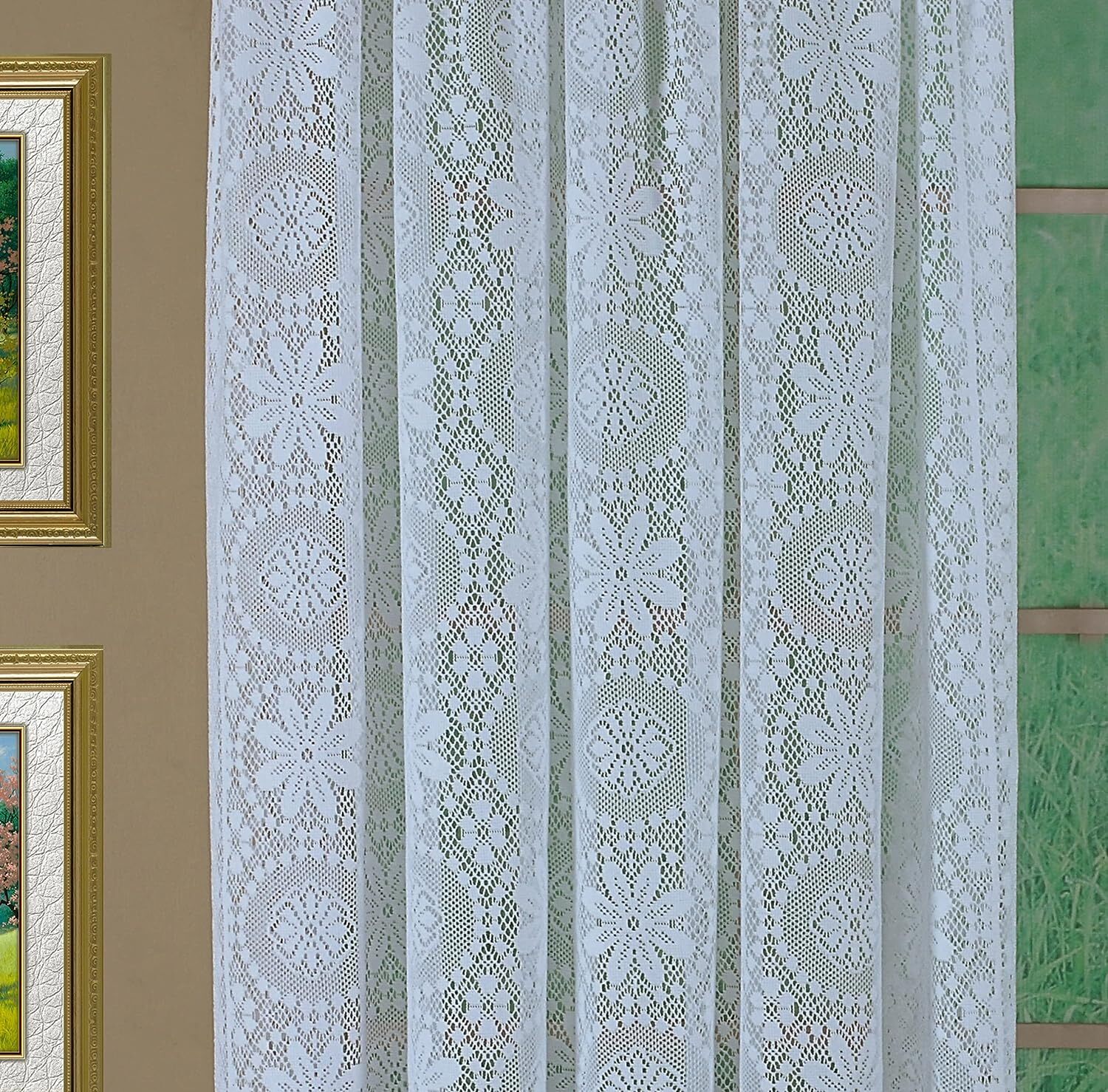 Lace Jacquard Window Curtain Single Panel Hopewell 63″ or 72″ or 84″ White Cream