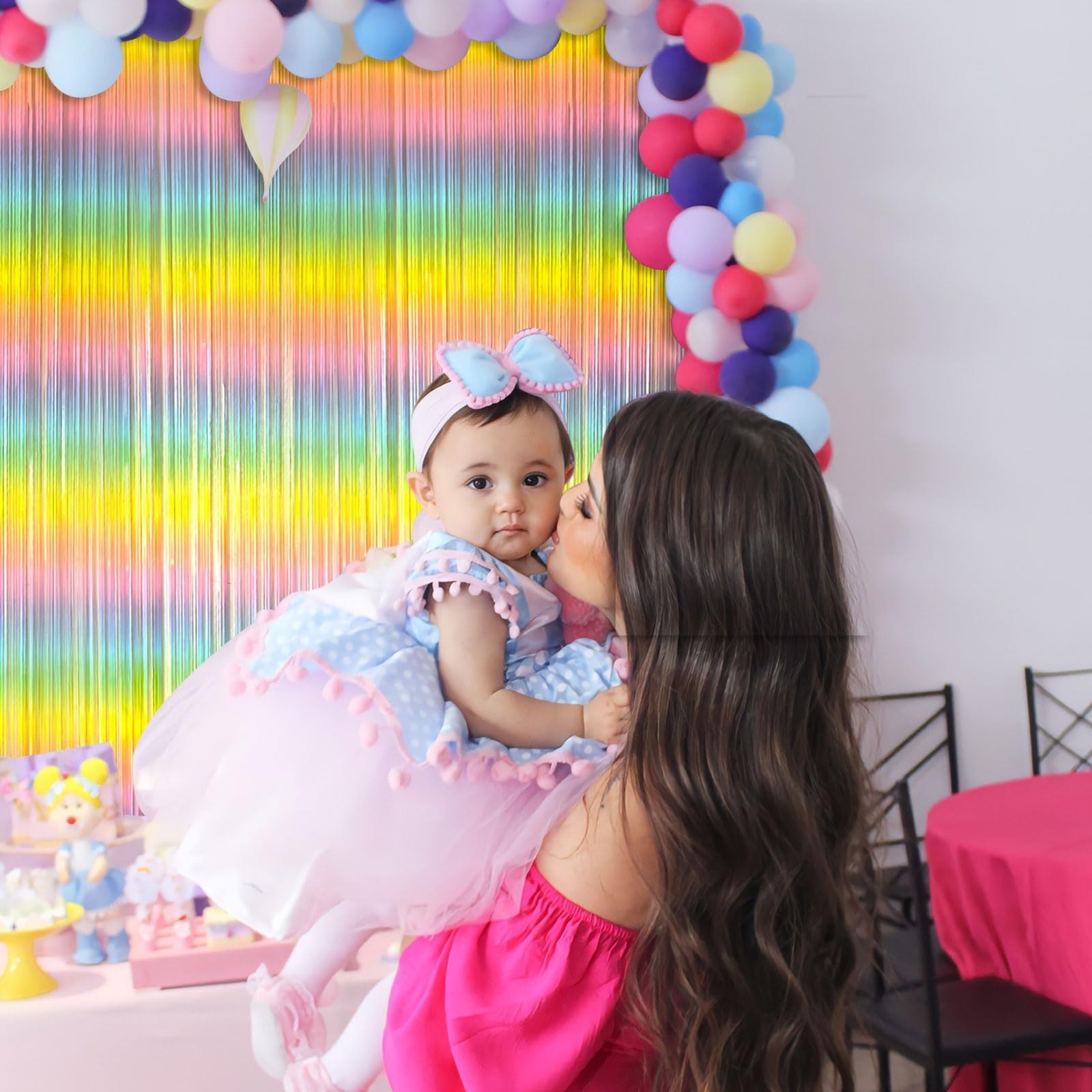 Pastel Rainbow Foil Fringe Curtain Streamers – Tinsel Backdrop for Birthday Part