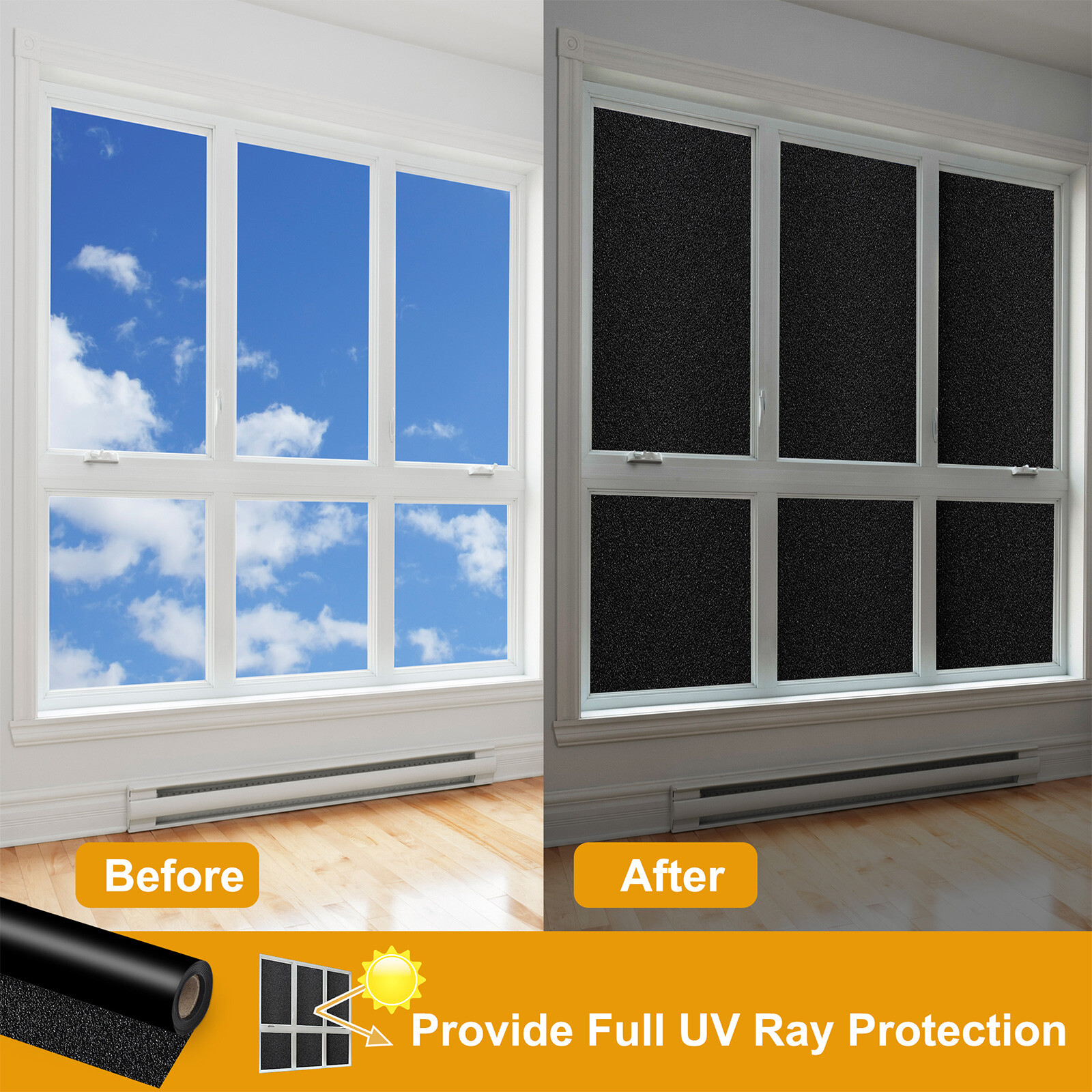 Total Blackout Window Film 100% Light Blocking Frosted Static Cling Black
