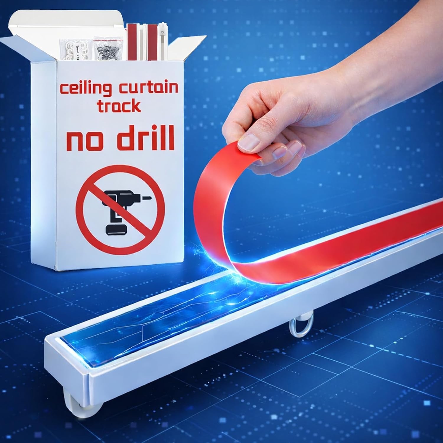 Self Adhesive Ceiling Curtain Track (4.72FT,1.44M, White) Curtain Track Ceiling