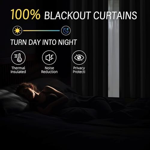 100% Blackout Solid Curtains 96 Inches Long 52″W x 96″L (Pack of 2) Light Grey