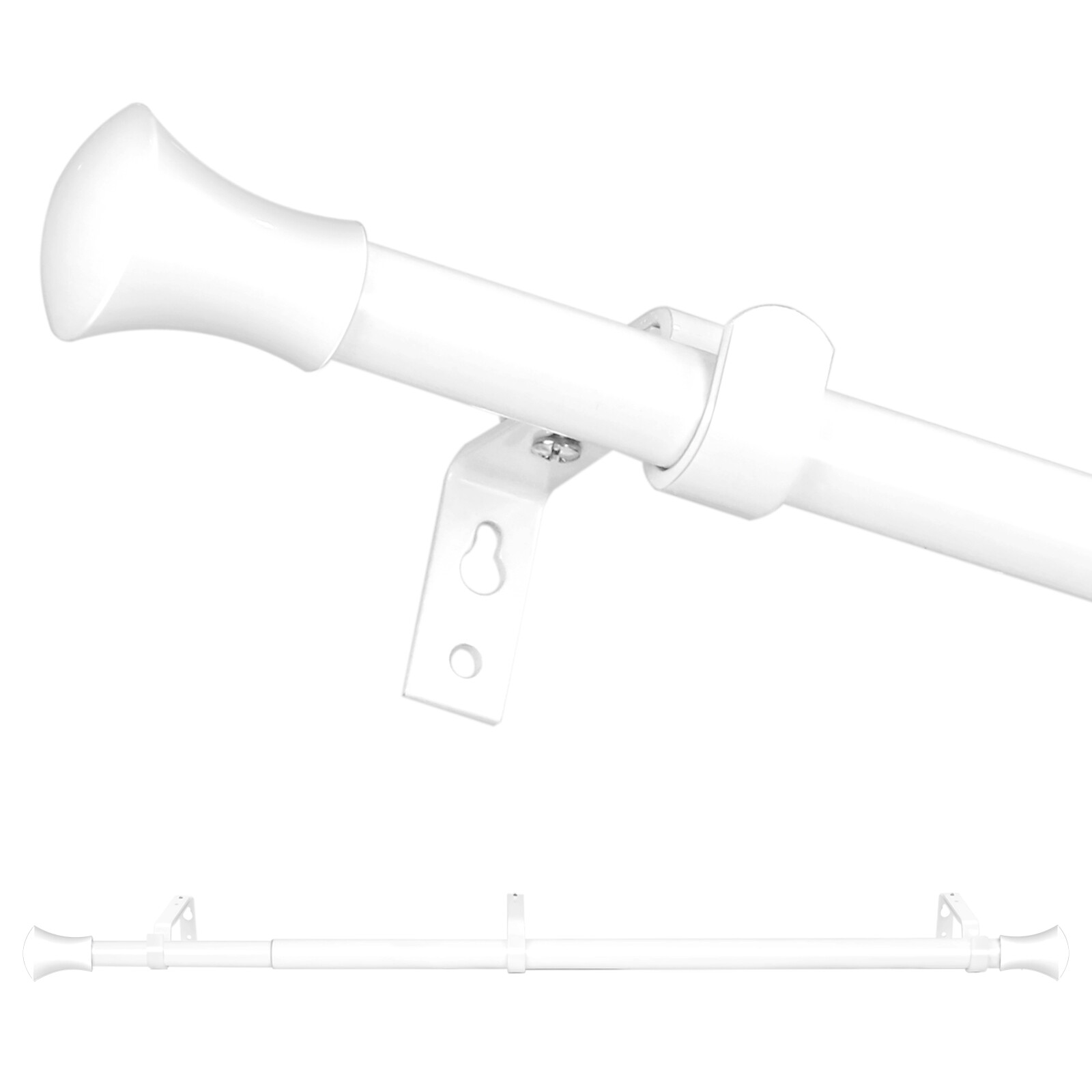 5/8″ Adjustable Curtain Rod, Domed Flared Finial, 28″-48″/48″-84″/84″-120″