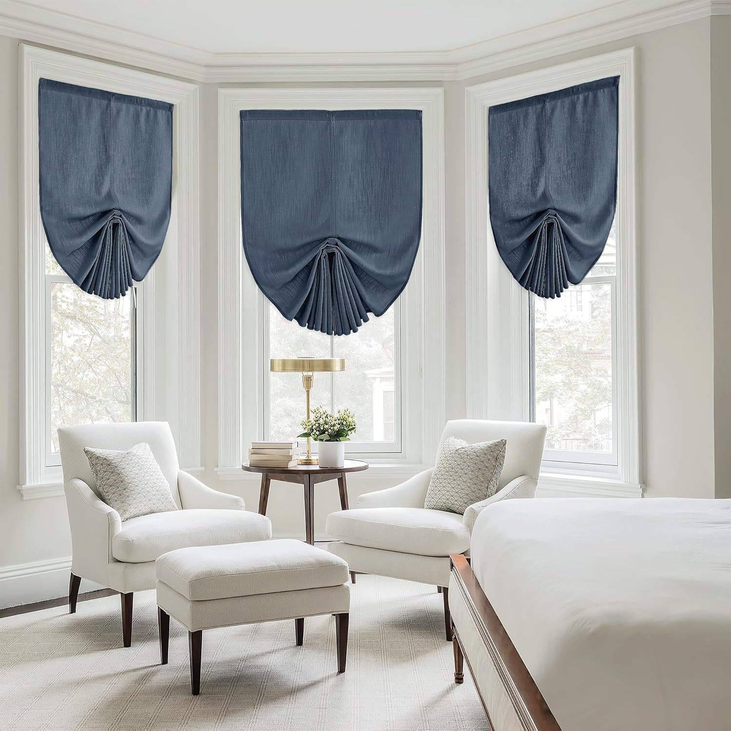Pull up Window Shades for Living Room, Flax Linen Sticky Door Curtains for Frenc