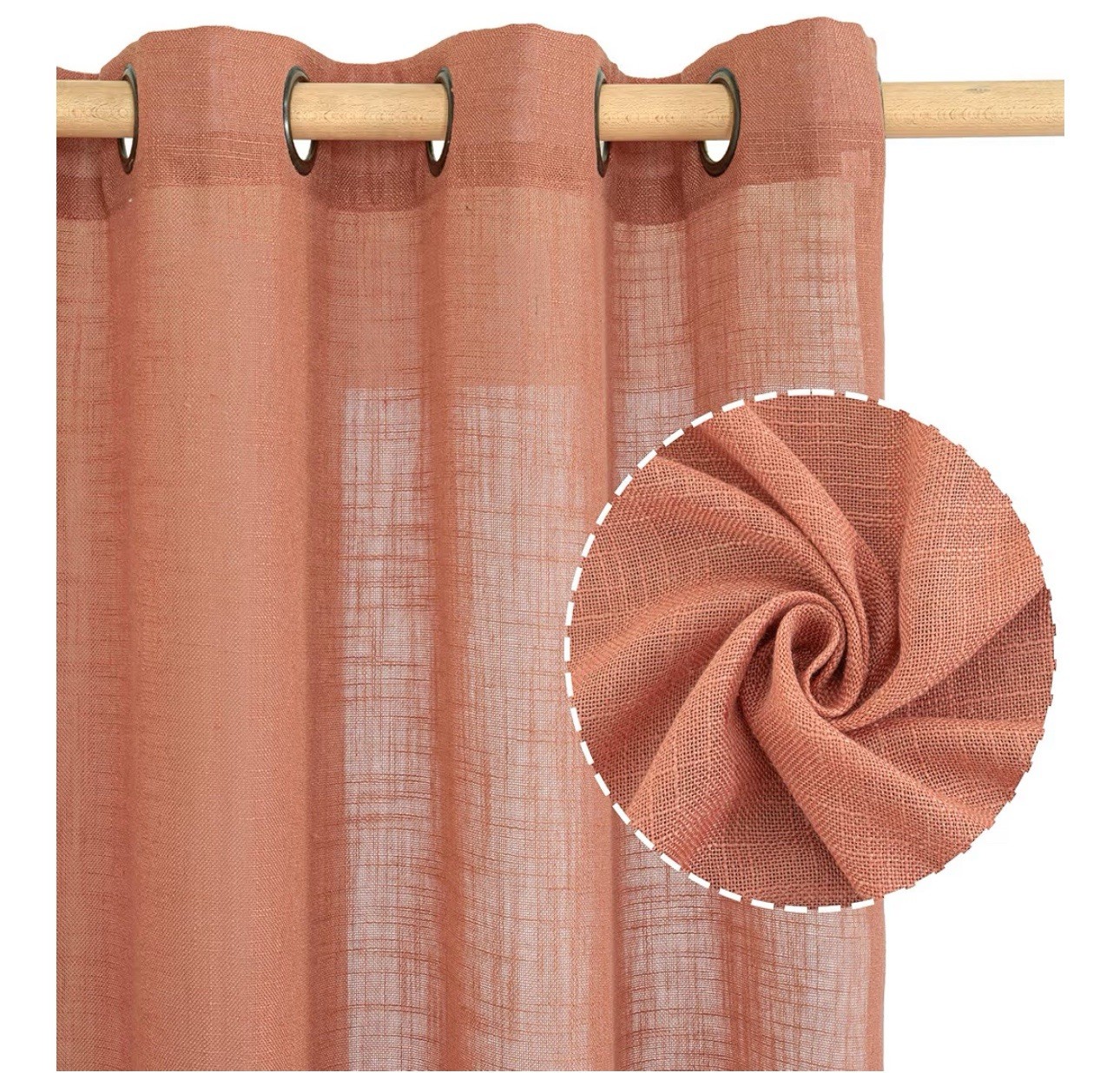 LAMIT- Curtains Terracotta-colored linen semi-translucent 2 panels 34”x63”inches