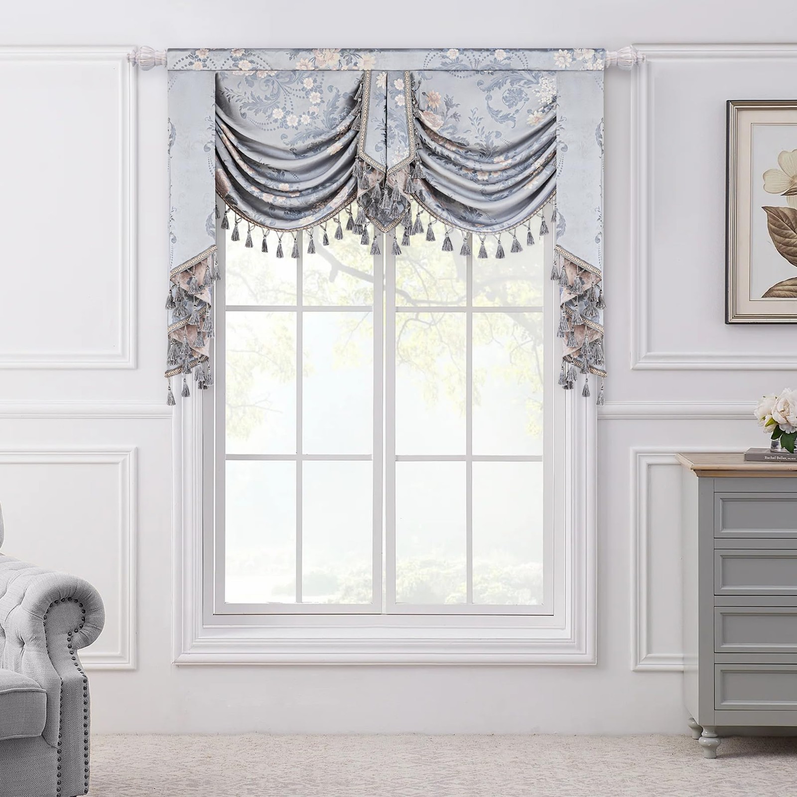 Loom and Mill Luxury Jacquard Waterfall Valance for Living Room Bedroom, Eleg…